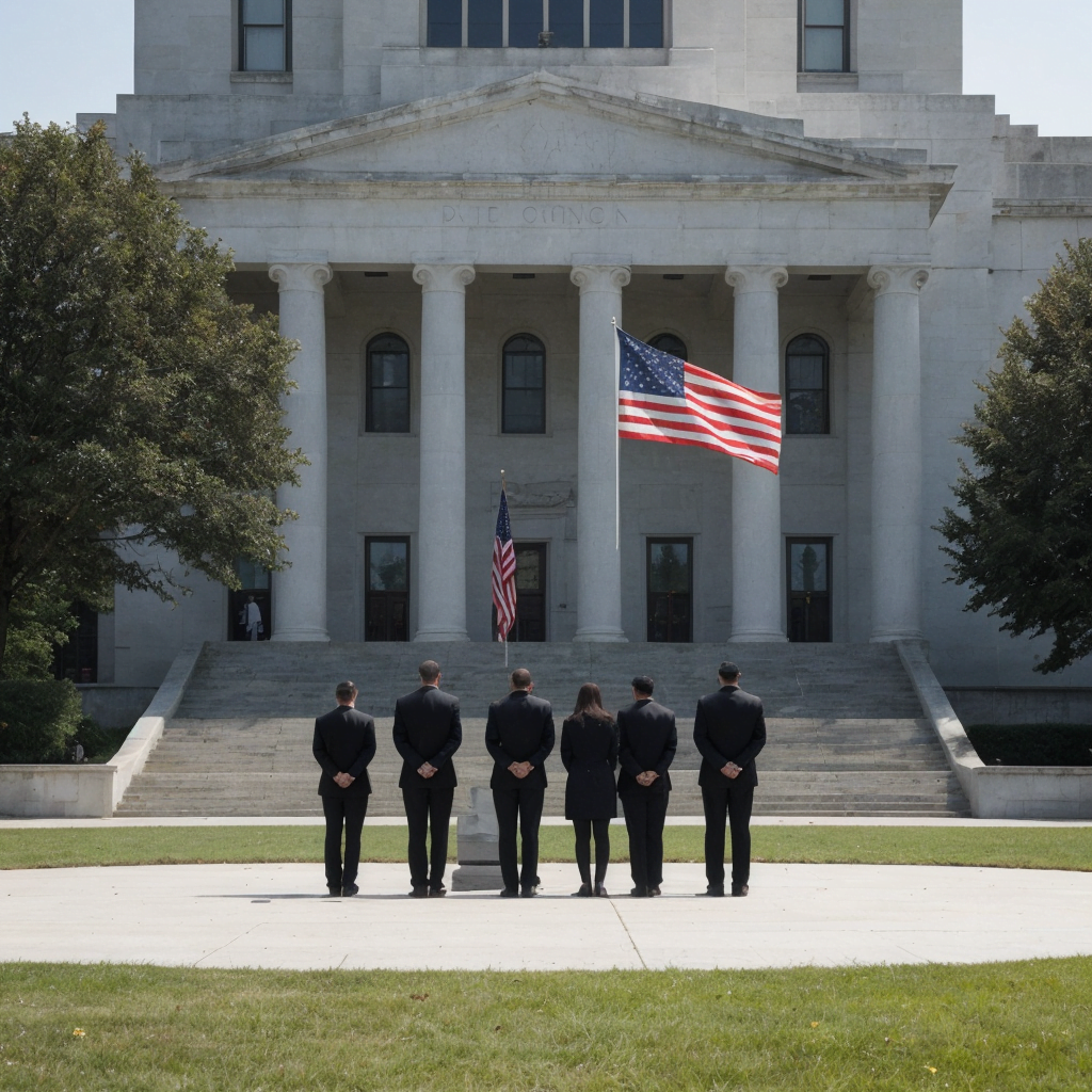 Photo-realistic scene of men demonstrating how to honor the american flag